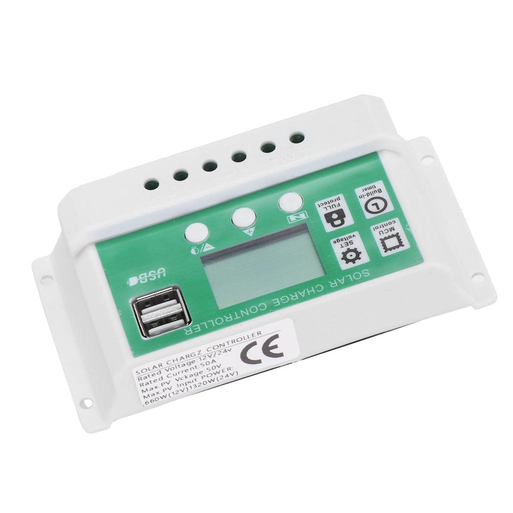 50A Solcelleladeregulator LCD-skjerm Justerbar 12V 24V Solcellepanelregulator