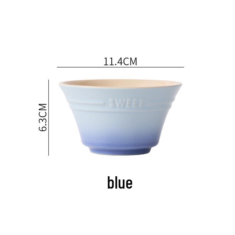 Rainbow Gradient Ceramic Rice Bowl - Japanese High-Foot Dessert, Soup, Ramen, and Steamed Egg Bowl