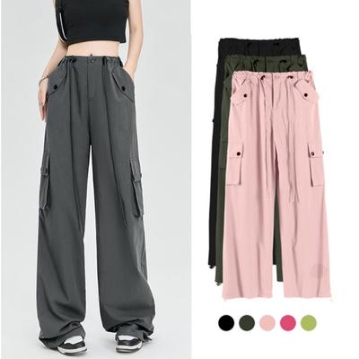 מכנסי מטען רחבי רגליים קז'ואל אופנתיים לנשים נשיים אלגנטיים בגזרה גבוהה מכנסיים ארוכים סרבל חדש 2024 רפויים פשוטים לאביב ולקיץ 2395