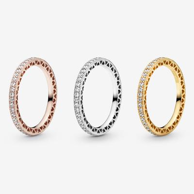 Original 925 Silver Rings For Women Love Hearts Crystals Rose Gold Engagement Wedding Stackable Ring Jewelry Gift