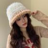 New high-quality plush color matching bucket hat women's Korean version of warm ear protection wool hat fashion travel basin hat tide