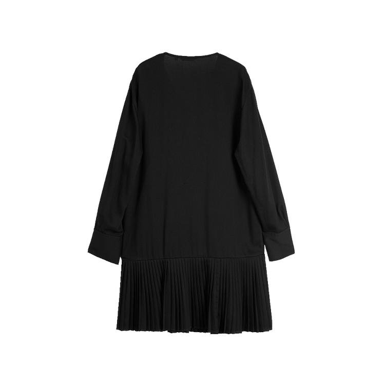 ELLE Solid Color Loose Mid-Length Wool Long Sleeve Dress Women dresses Black L7ALS041