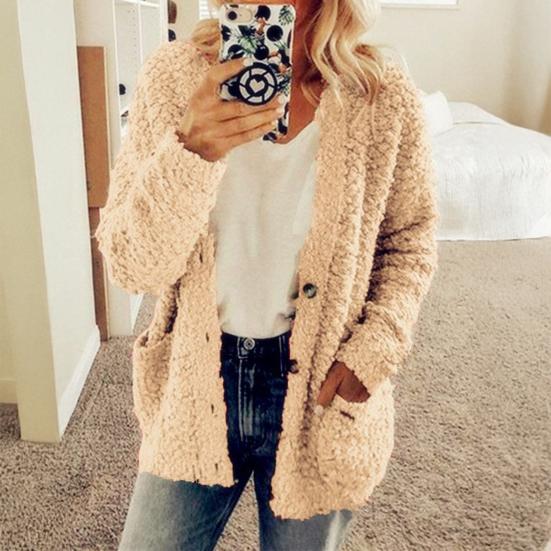 Women Sweater Coat Long Sleeve Collarless Knitting Jacket with Pockets Loose Fit Solid Color Tops Coat Autumn Winter Wear
