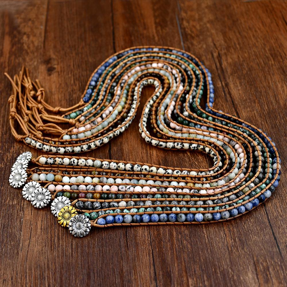 Böhmisches mehrlagiges handgewebtes Tigeraugenstein-Armband für Damen