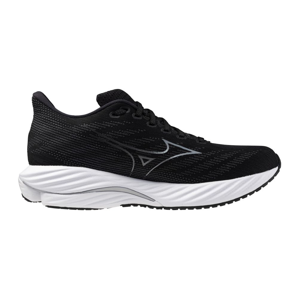 Mizuno Wave Rider 28 Running Size for and Thick Sole Shoes, Men's, Black/Silver/White, 26.0 cm, 2E, Jogging, Marathons, Training, Sports, Lightweight,