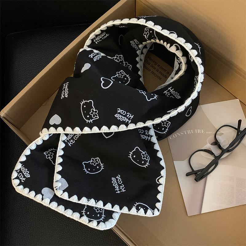 Korean version of cute kt cat love red scarf women's autumn and winter new versatile warm neck scarf tide