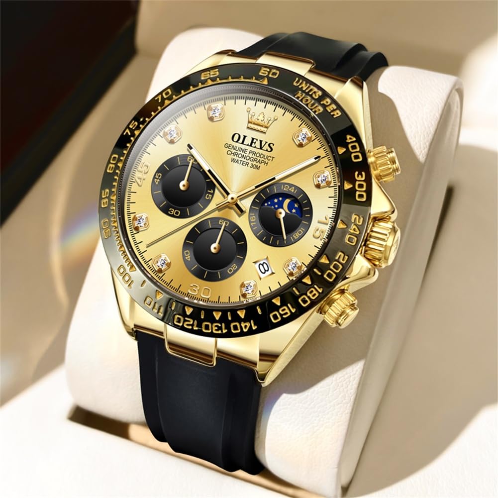 OLEVS Fashionable Watch Business Date Popular Watch Fashion Waterproof Japanese Quartz Watch Gold Silica Gel Belt Stopwatch Analog Arm Watch