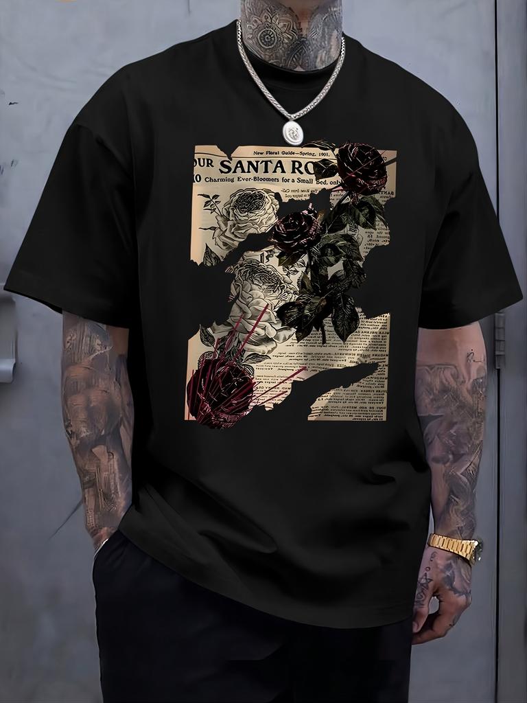 Round Neck Men's Loose Street Pattern T-shirt