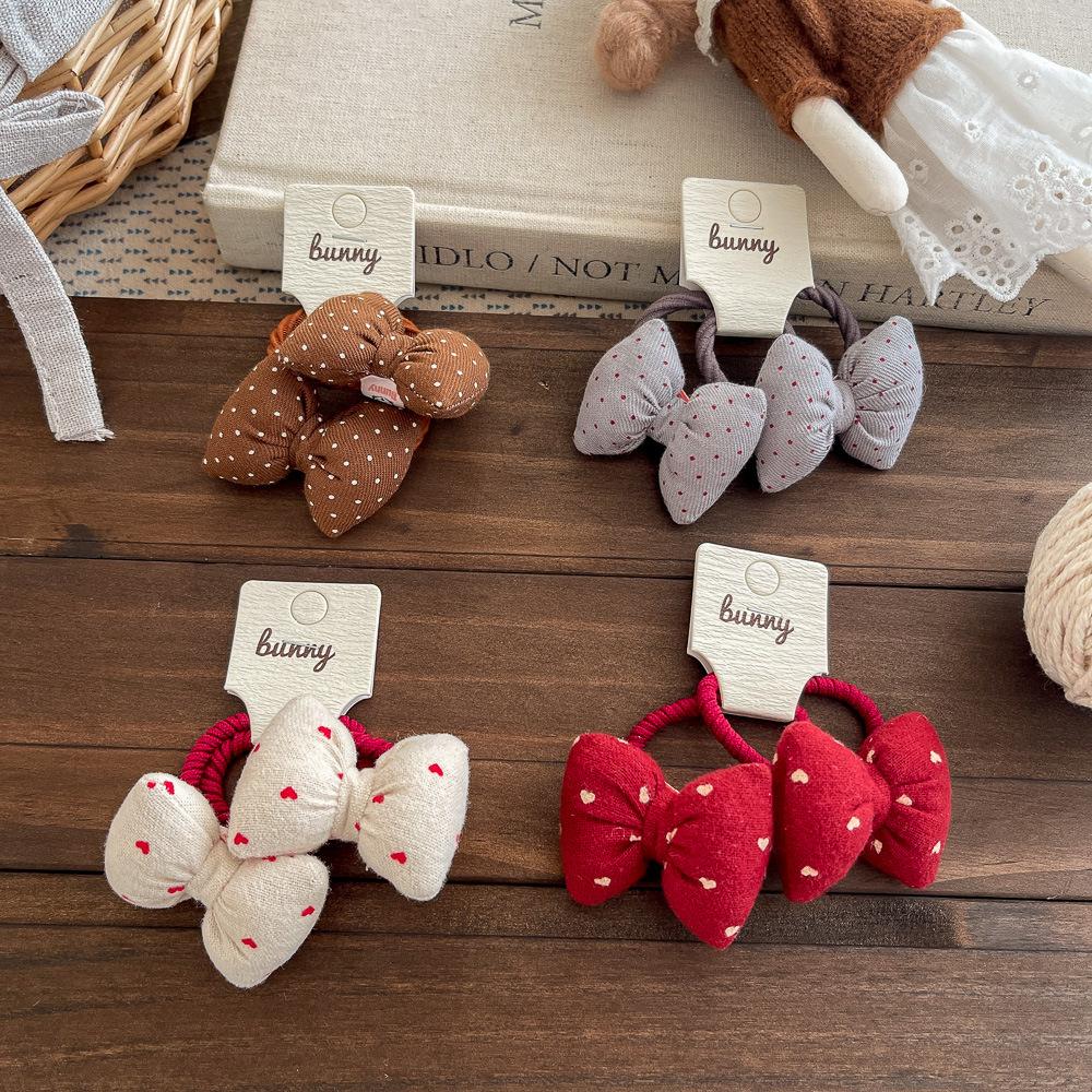 Polka Dot Love Bow Hair Rope Tie Children's Elastic Hair Band Rubber Band Ponytail Holder Elastic Headband Girl Hair Accessories
