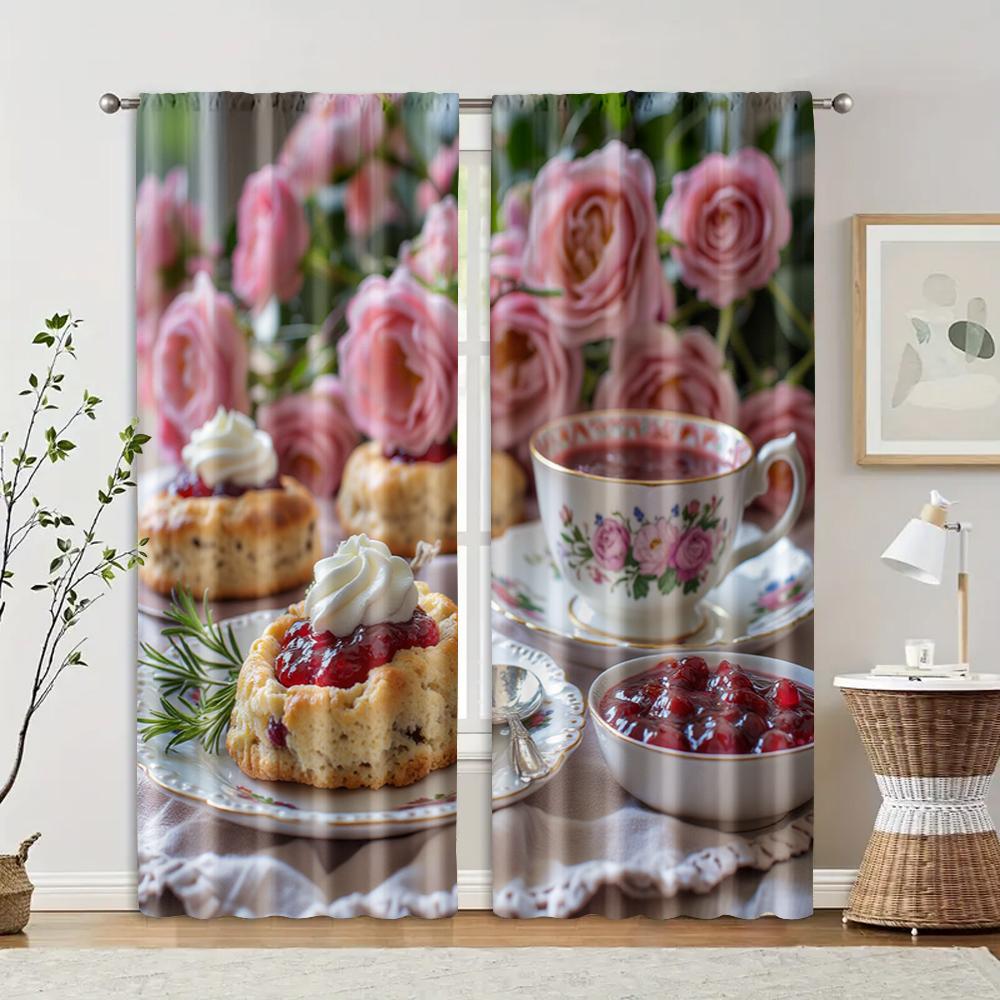 

2 pcs filtering curtains (excluding rods non-movable without batteries) black tea and scone for use in bedrooms and living 100*130 Rod Pocket 1pcs