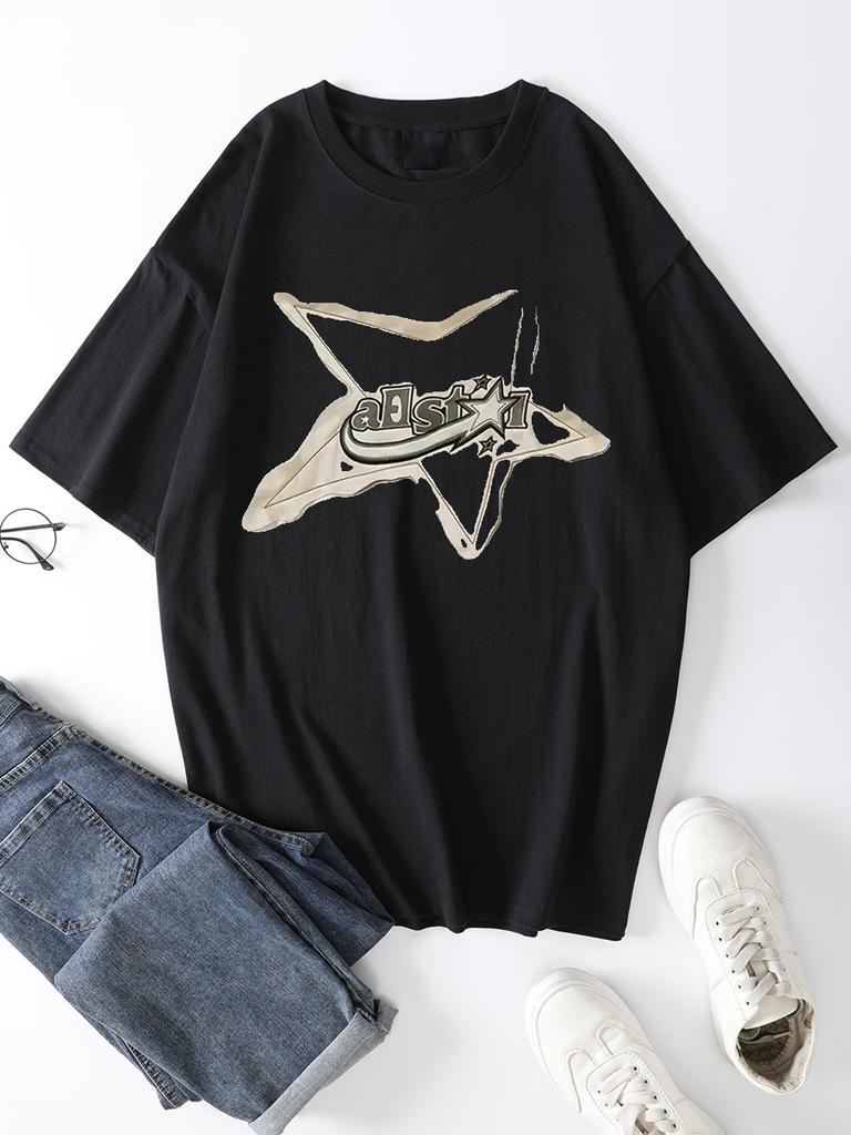 Star Print Short Sleeve Tees For Men, Casual Crew Neck Cotton T-Shirt, Comfortable T-shirt