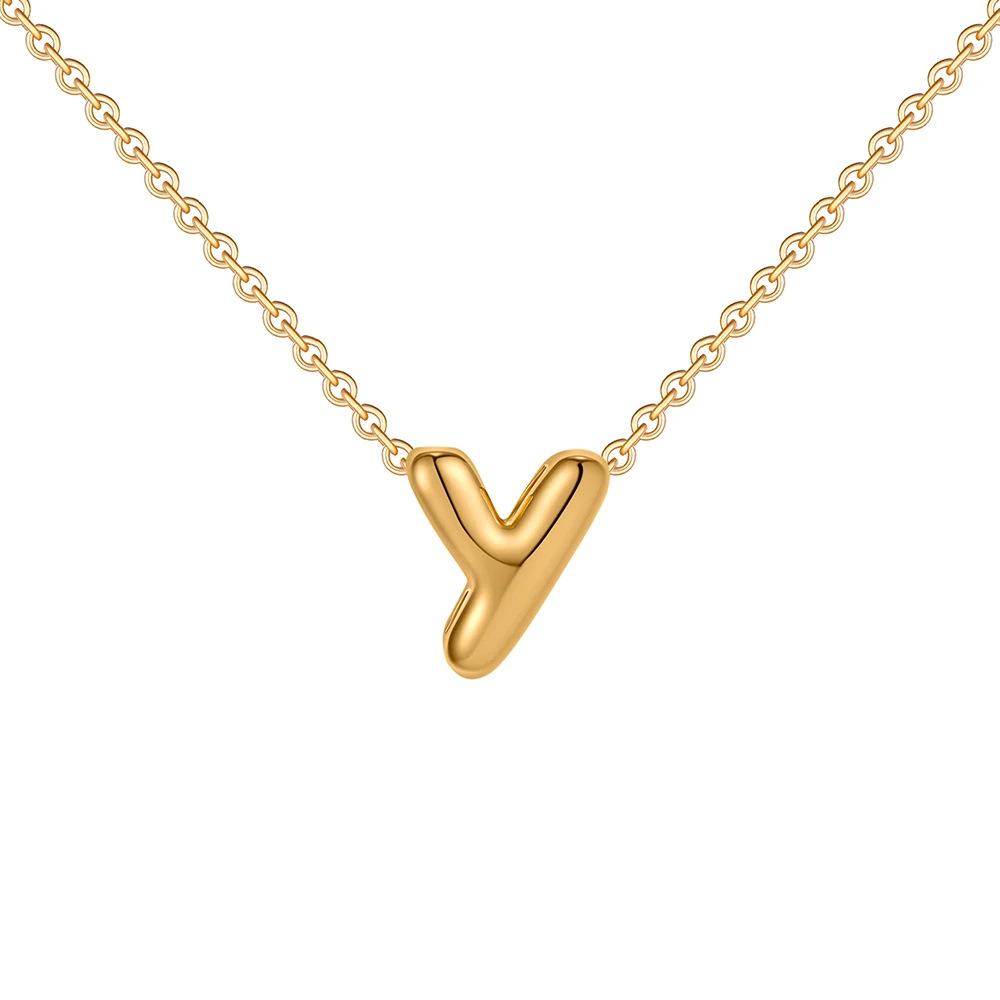 2pcs Fashion 26 Bubble Letter Necklace Gold Necklace