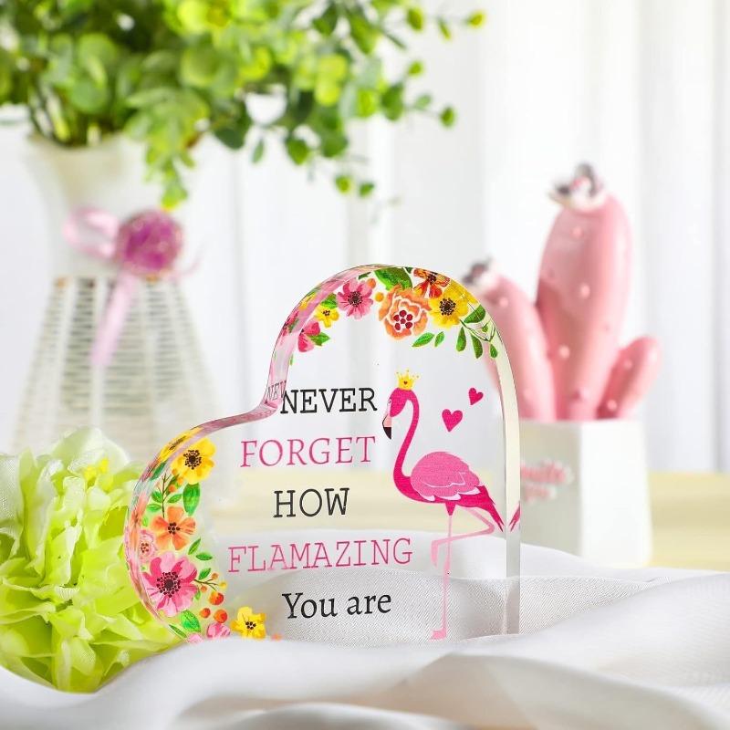 2D Flat Inspirational Acrylic Heart-Shaped Desk Decor Plaque, Floral Design, Suitable for wall decoration, porch, room, villa, accents Home, Hallway,
