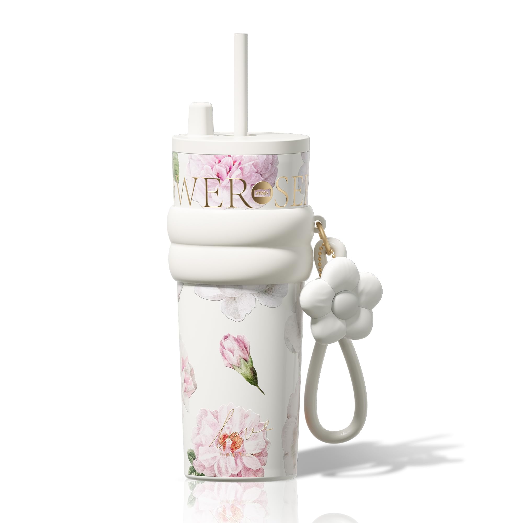 

Sidagar 710 мл Многоразовый Изолированный Тамблер из Нержавеющей Стали с Крышкой и Герметичная Бутылка для Воды с Портативной Дорожной Кофейной Соломинкой Spring Haze, Ремешком, белый