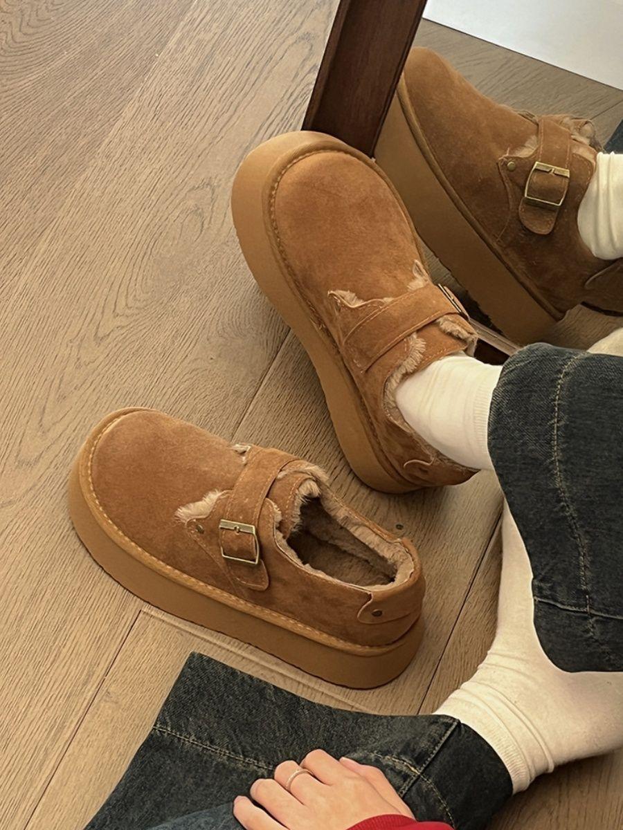 

2025 новая осенне-зимняя бархатная утолщенная женская теплая обувь на высоком каблуке, тапочки, взрывная Северо-восточная хлопковая обувь, лоферы 35