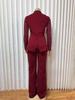 Elegant Rhinestone Long Sleeve Low-Neck Slim Fit Two-Piece Pant Suit