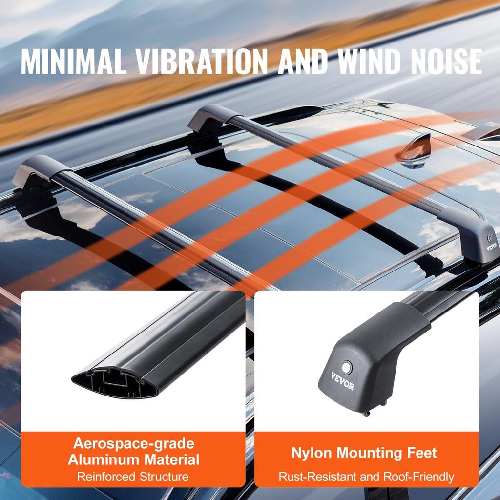 Universal Roof Rack Crossbar Max 47.6" Fits Grooved Side Rails without Gap