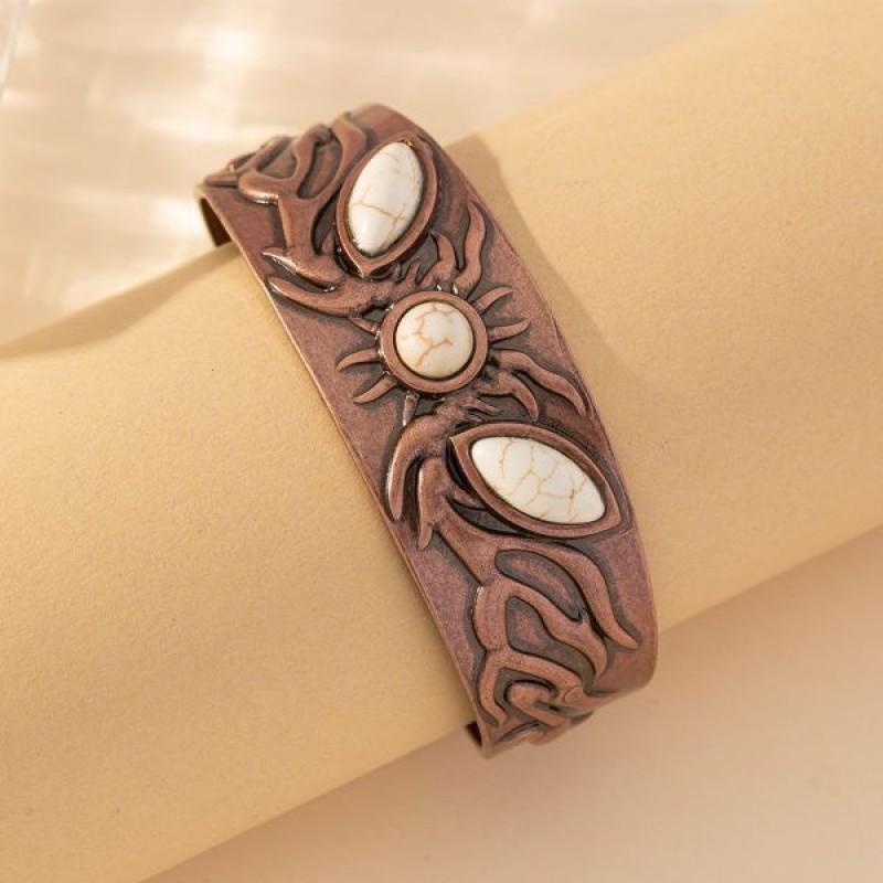 Bohemian Style Minimalist Oval Turquoise Iron Bracelet Ethnic Vintage Jewelry Women