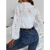 2026 New V Neck Long Sleeve Hollow Out Lace Shirt Fashion Women Office Lady Stand Collar Ruffle Blouse New Loose Elegant Sweet Solid Color Top