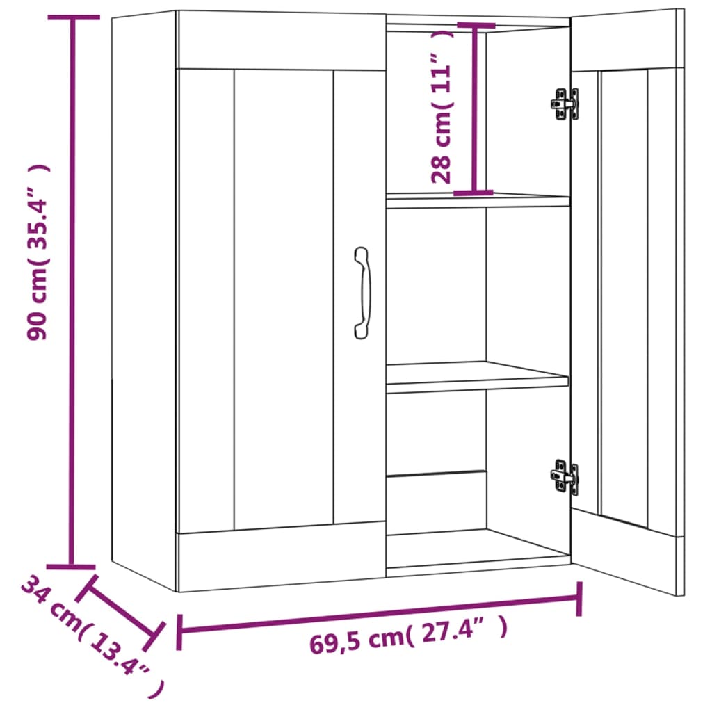 Wall Mounted Cabinet White 69.5 X 34 X 90 Cm