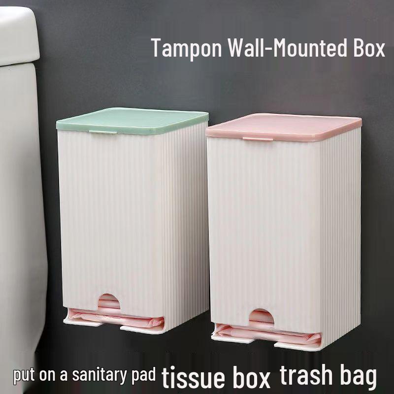 Wandmontierter Multifunktions-Organizer für Damenbinden, Taschentücher und Wattestäbchen - Staubdichte Aufbewahrungsbox mit Klappdeckel.