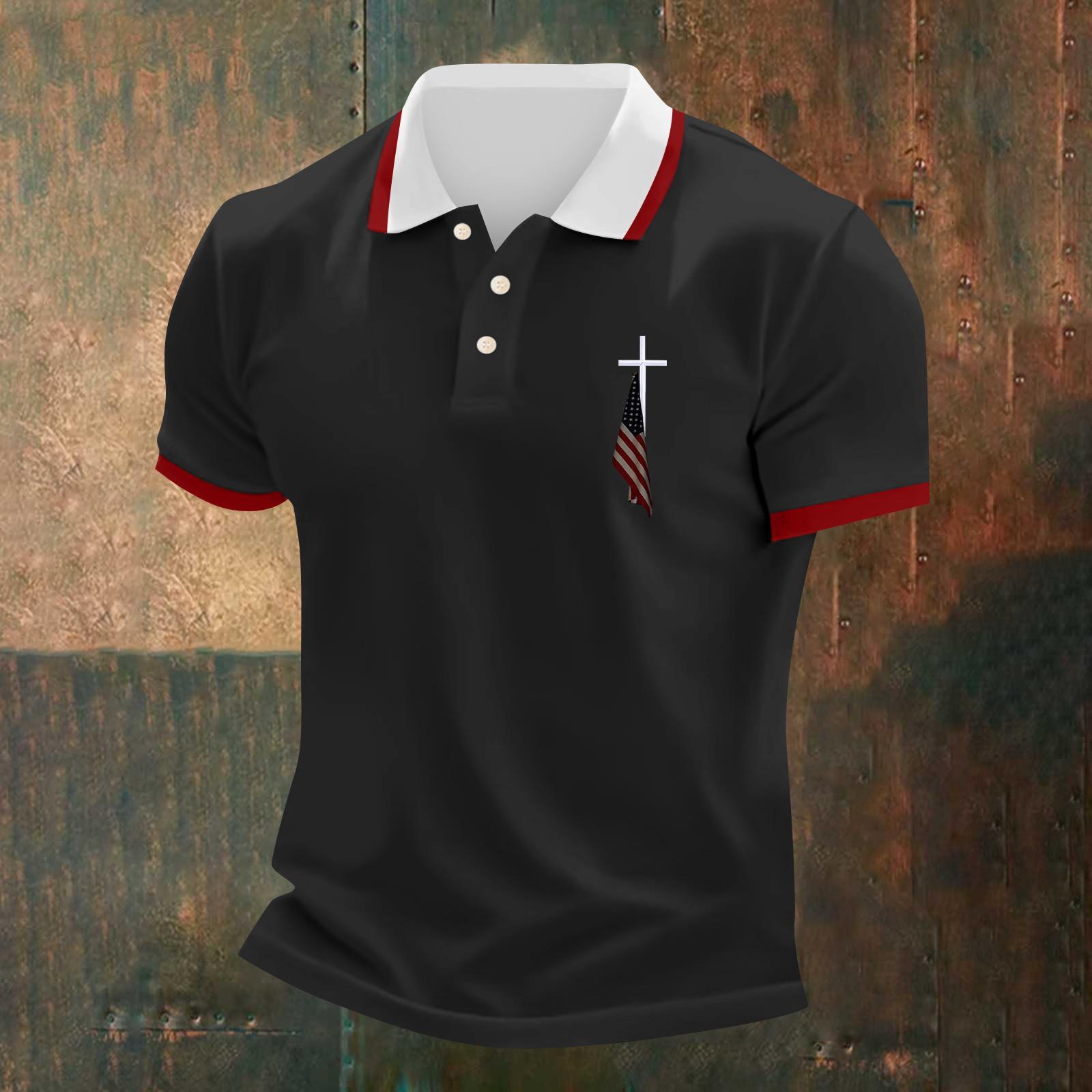 Men s Casual Independence Day Printed Neck Short Sleeve T-Shirt L