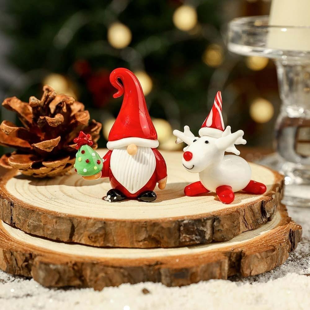 Glossy Miniature Christmas Figurine Handcrafted Cartoon Desktop Statue Glass Yoga Santa  Collectors