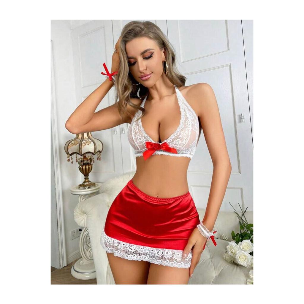 Damenunterwäsche-Set mit rot-weißer Spitze und Blumenmuster, besonderes Neujahrs-Unterwäscheset