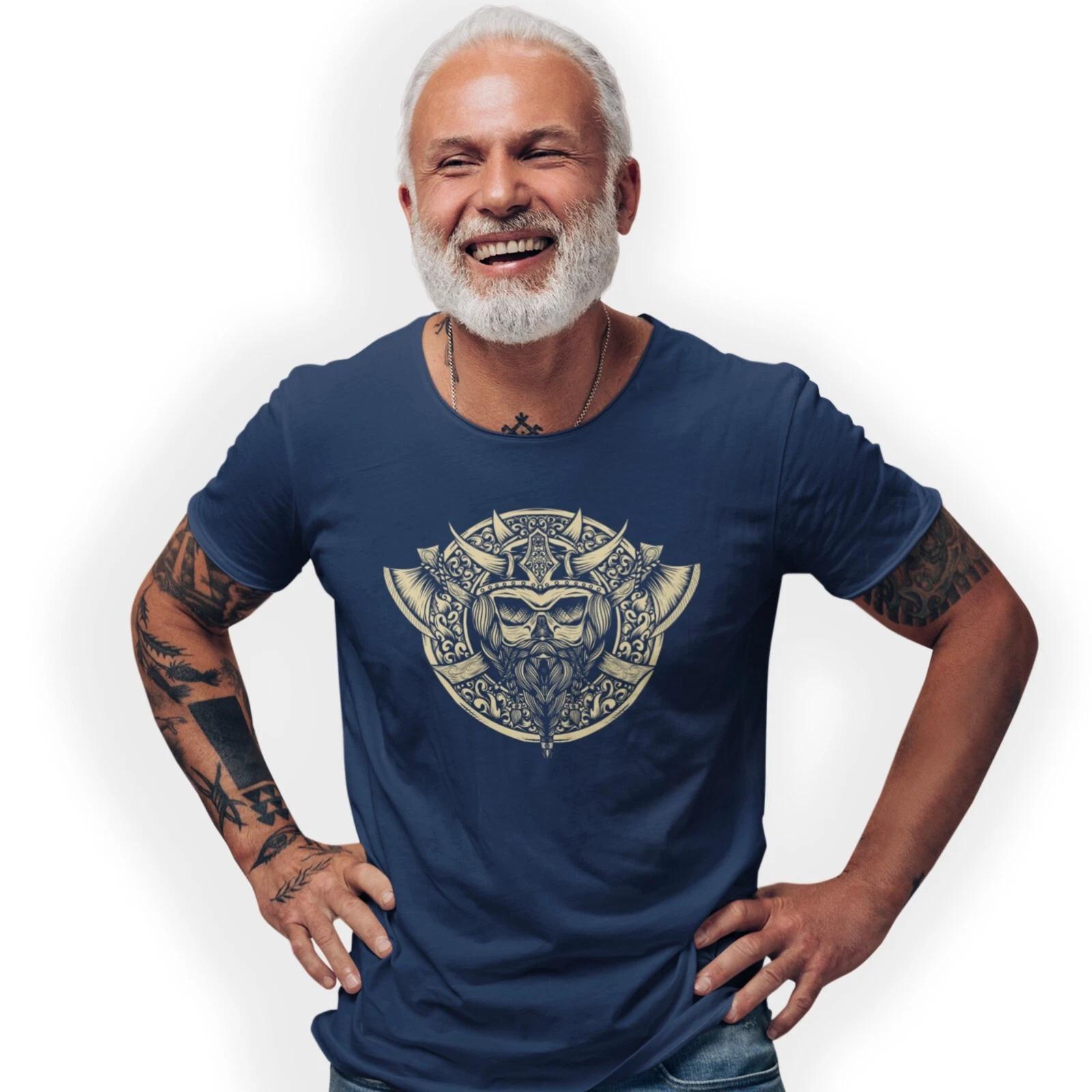 Viking Skull Crossed Axes and Shield T-Shirt Birthday Gift S