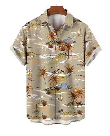 Hawaiian Palm Tree 3D Printed Shirt Cool Summer Street Short Sleeve Shirt Top Lapel Button Ultra