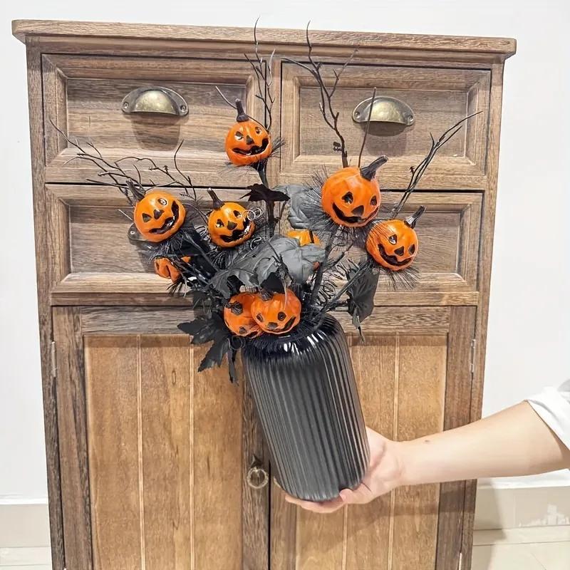 1/10Pcs Halloween Branches Artificial Pumpkin Maple Leaf Stem Flowers Halloween Party Decoration For Home DIY Vase Photo Props