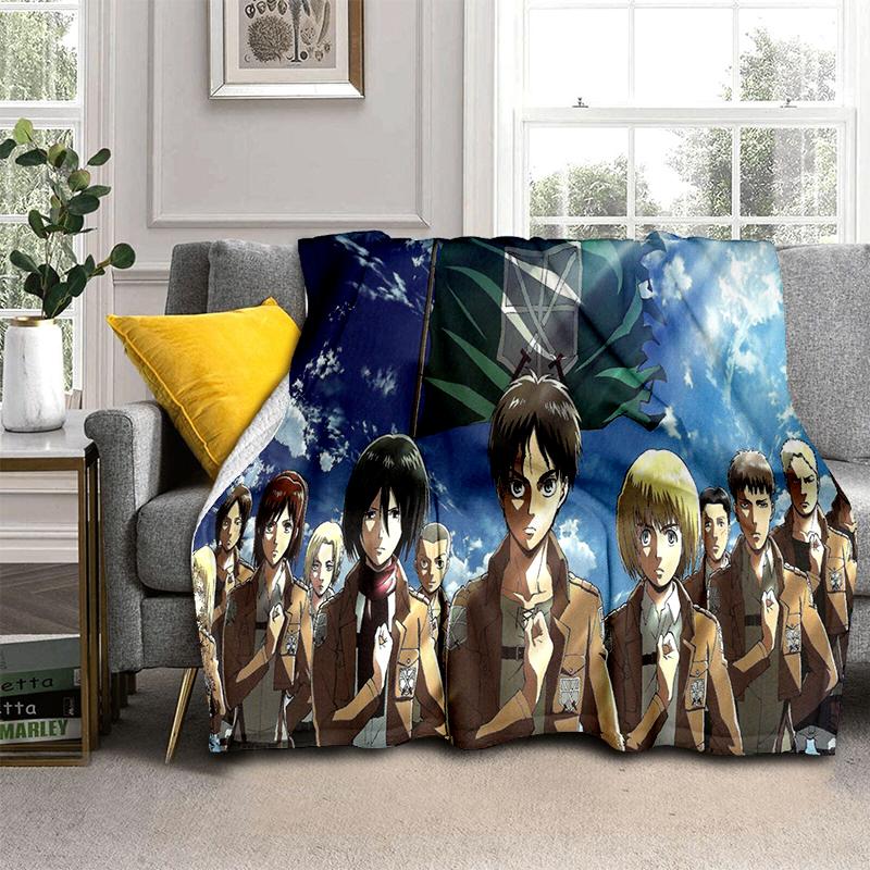 3D Cartoon Attack on Titan Eren Mikasa Anime Blanket,Soft Throw Blanket for Home Bedroom Bed Sofa Travel Picnic Cover Kids Gift