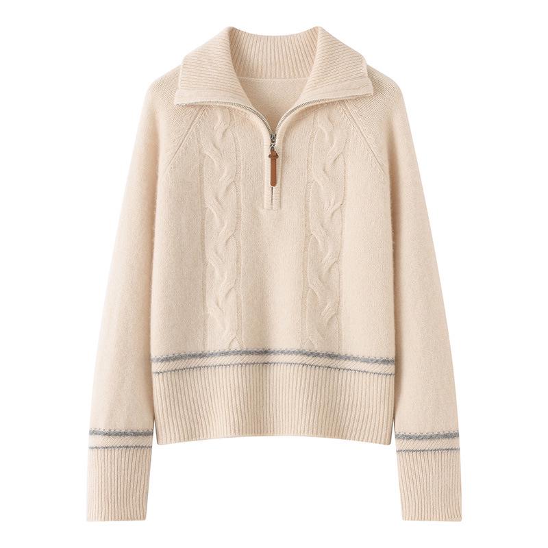 Lekasha Women's High Neck Cable Knit Cashmere Sweater - Warm for Autumn & Winter, White