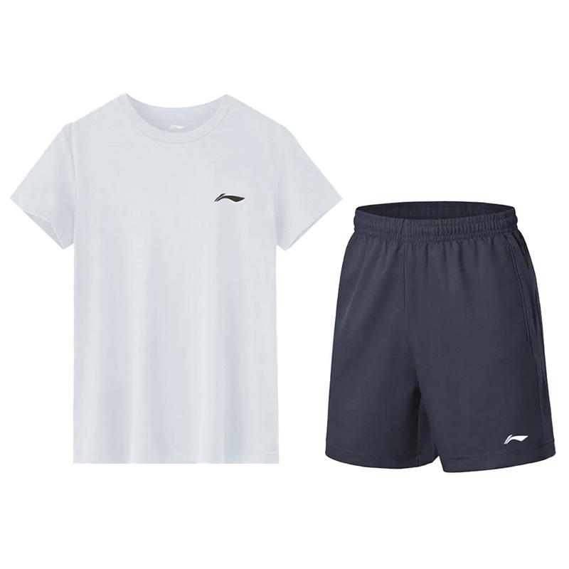 

Li-Ning Solid Color Breathable Fashion Short Sleeve Versatile Comfortable Shorts Casual Sports Suit Men sets YATV051-3 M