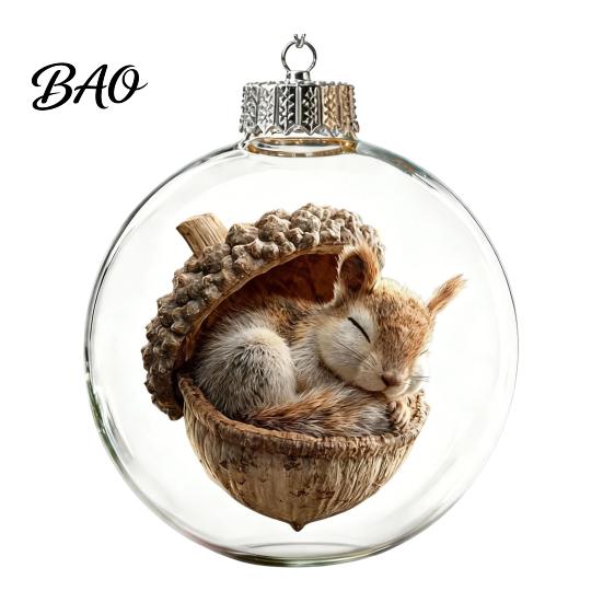 Palline con Scena Invernale 3D, Ornamento Luminoso della Storia di Natale, Luce?Ornamento Sfera da Appendere con Animali Mini Up con Luce LED Calda Festiva per Decorazione Interna, Carino