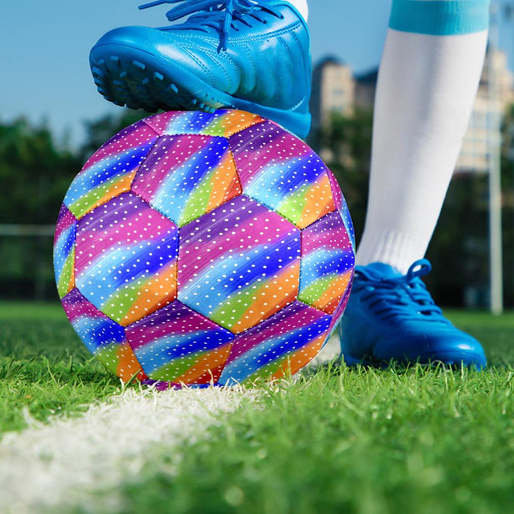 1 st Polka Dot Regenboog Maat 5 Voetbal Professioneel Wedstrijd Training Voetbal Binnen & Buiten Sportbal Lichtgewicht Duurzaam m6522