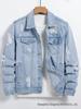 Herrjacka i uppriven denim, slim fit, för vår & höst 2025 - Europeisk & Amerikansk gatutrend.