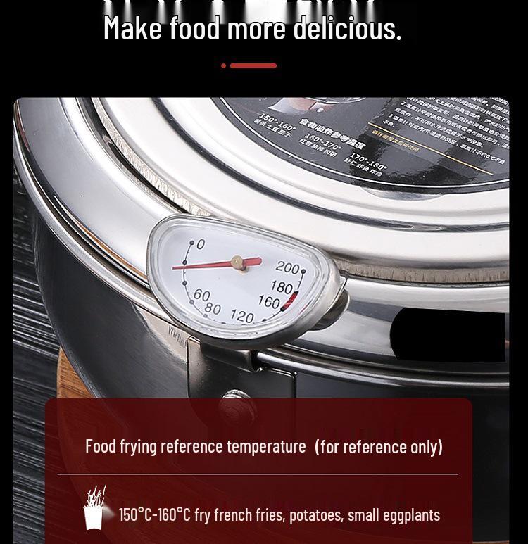 304 Stainless Steel Japanese Tempura Fryer Pot with Thermometer and Oil Rack