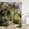 Garden Scene Shower Curtain Floral Arch Purple Wisteria Waterproof Bathroom Decor Nature Theme Home Textile Artistic Desig