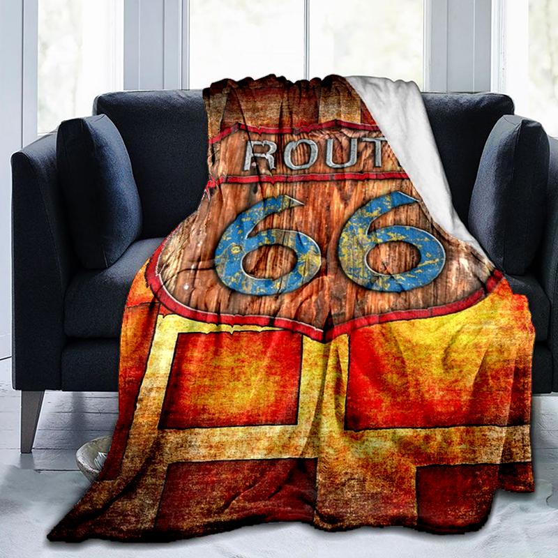 1Pz Coperta con motivo Highway 66, leggera per tutte le stagioni, per casa, ufficio, pisolino all'aperto, coperta multifunzionale