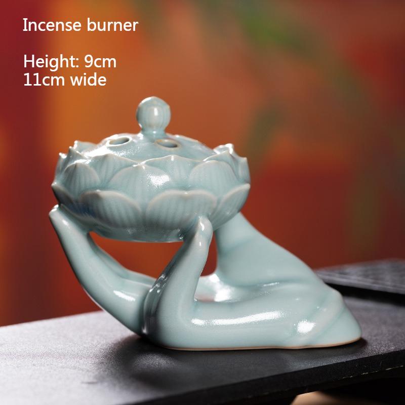 

Celadon Incense Burner/Handheld Lotus Shape Temple Tea Room Study Tabletop Decoration Indoor Air Purification Religious Supplies