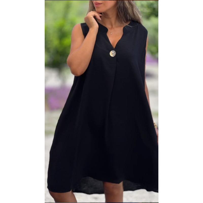 JKASHDK Damenmode Sommer Frühling Einfarbig Druck Ärmellos V-Ausschnitt Lockere Taille Freizeitkleider