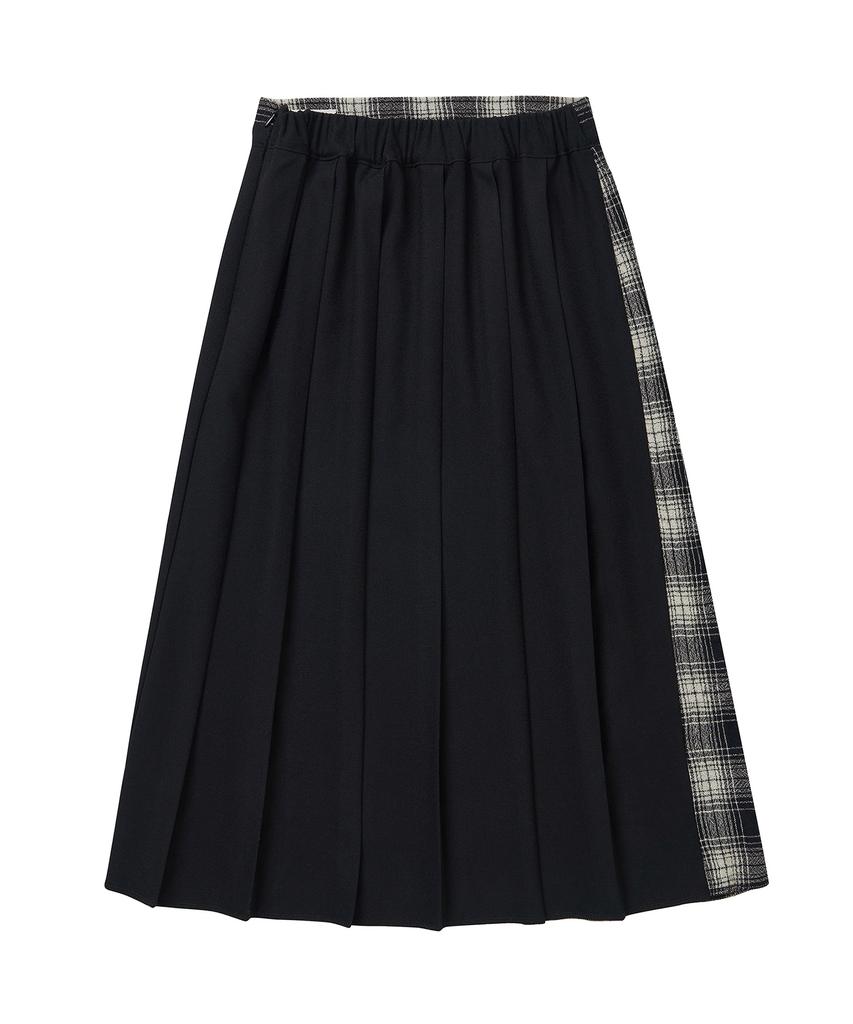 Cotton Bell Check Overlap Skirt - Black Check