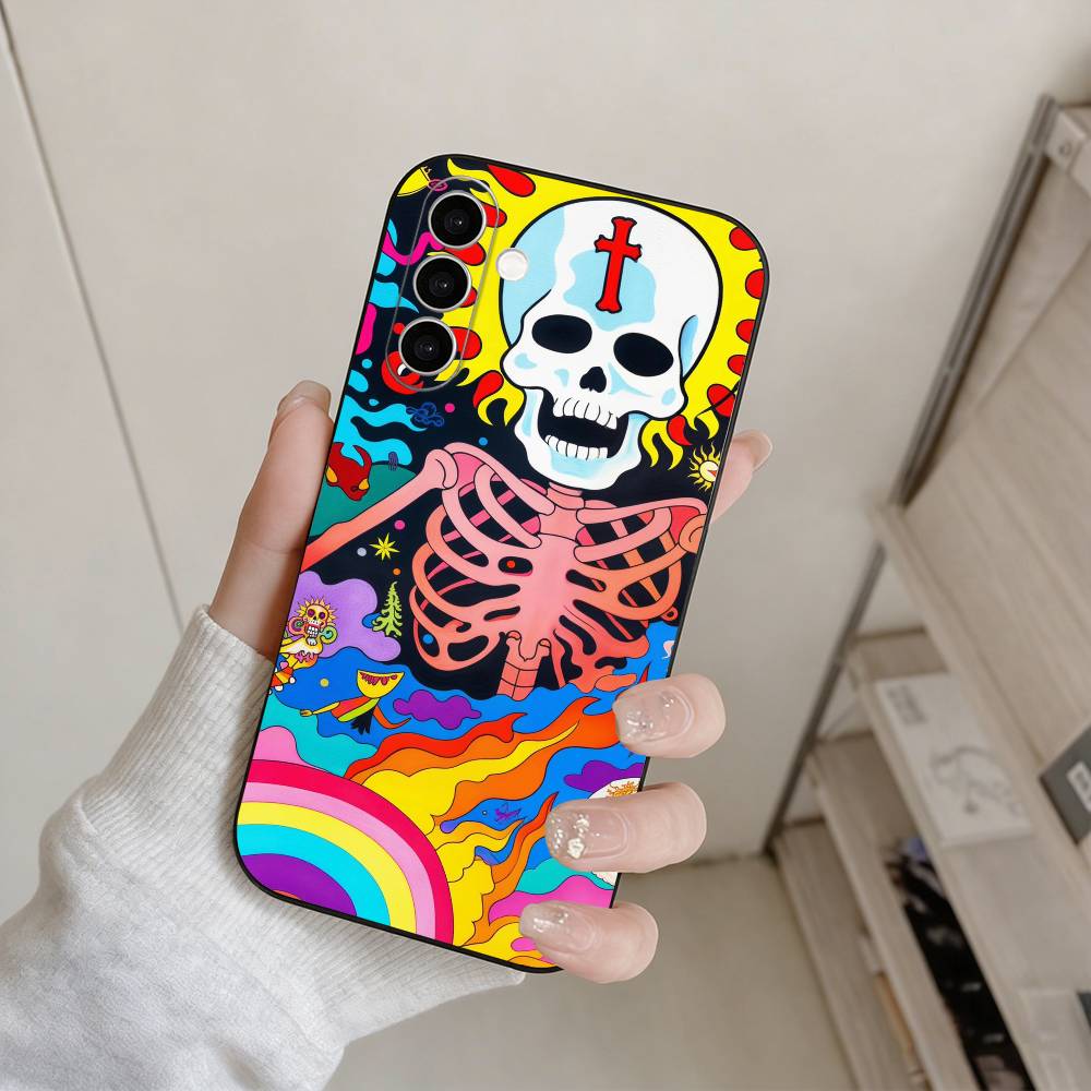 Psychedelic Skeleton Party Phone Case For Samsung Galaxy A73,A72,A71,A70,A53,A52,A51,Others Soft Black Cover
