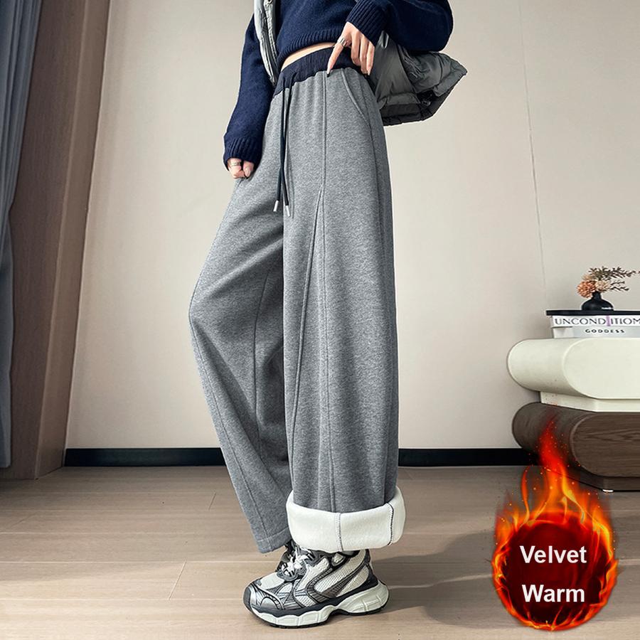 Autumn Winter New Style Fleece Thick High Waist Knife Leg Pants Women Wide Leg Casual Pants