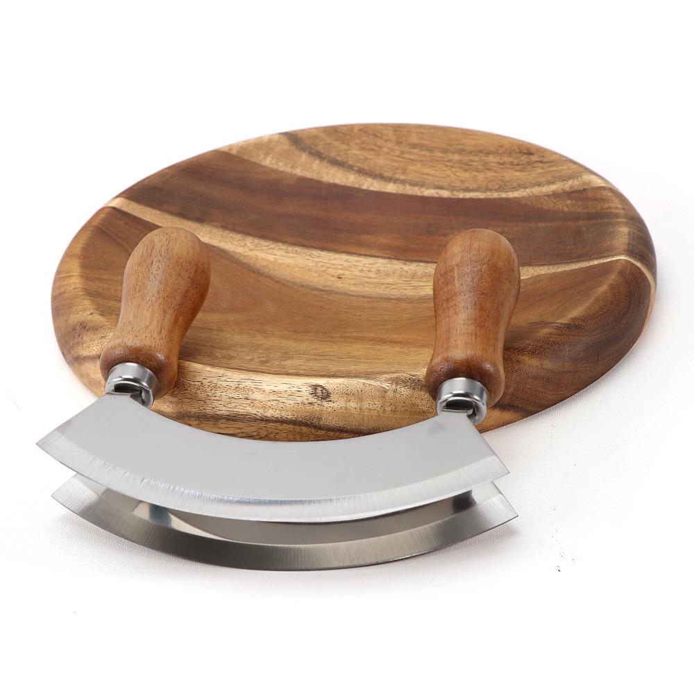 Stainless Steel & Acacia Wood Double-Sided Cutting Board Set with Knives for Vegetables, Herbs, and Fruits