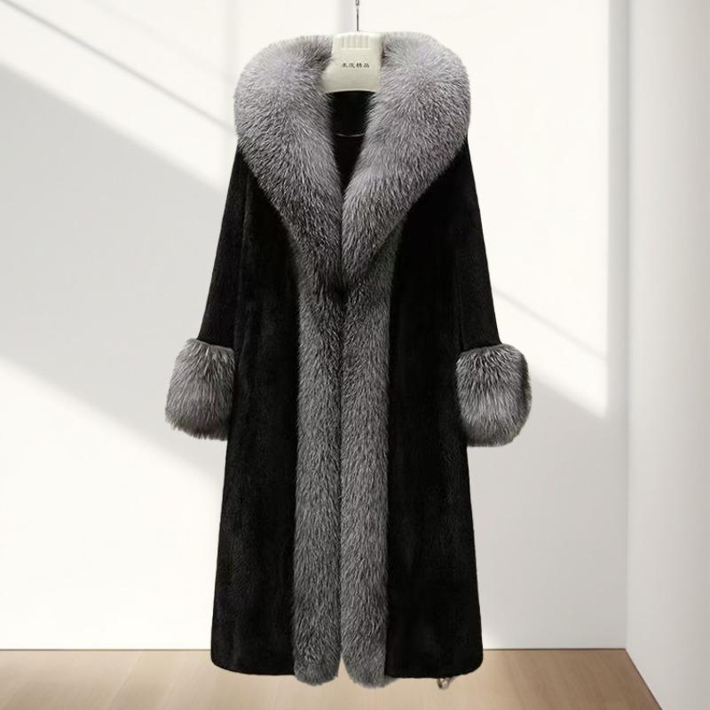 Imitation Mink Coat Women's Medium and Long Autumn and Winter Imitation Mink Fleece Fur High-end Large Fur Collar Coat New Large Size
