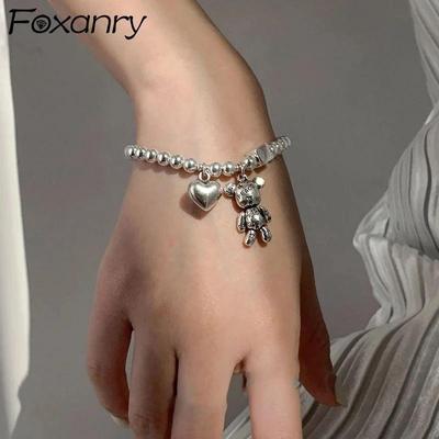 Stempel-Armbänder für Frauen, Perlenkette, Accessoires, Trend, Vintage, schlicht, süßer Bären-Anhänger, Party-Schmuck