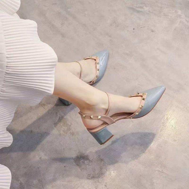 Medium Heel Thick Heel Bag Head Sandals French Versatile Fairy Style Pointed Single Shoes Female 2025 Summer and Autumn New Non-slip Fashion