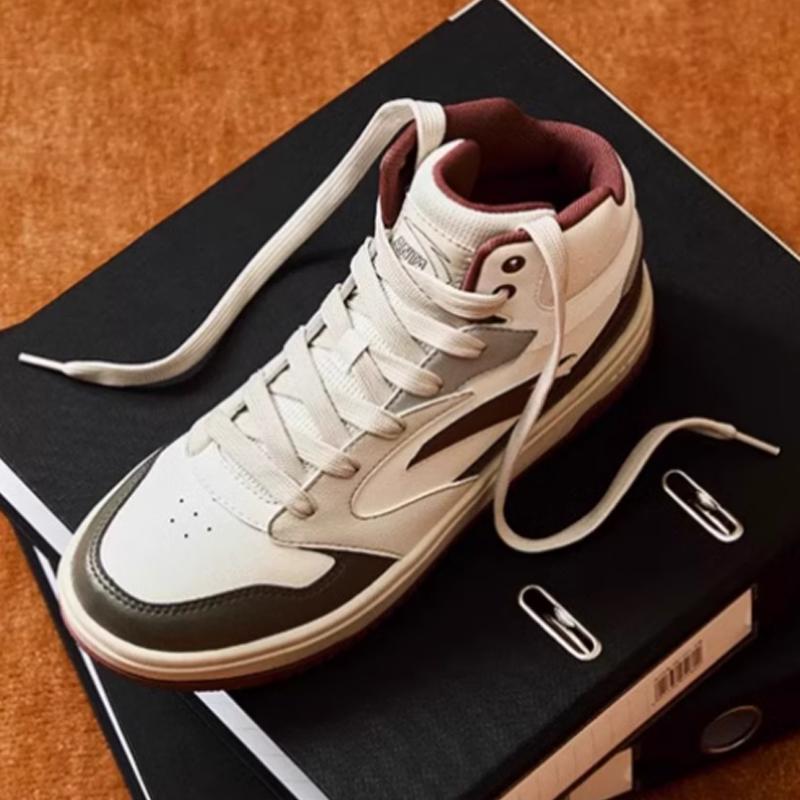 Anta Zero Feel Versatile Trendy Fleece Warm Non-Slip High-Top Skate Shoes Men Sneakers White Brown Red 912448083-5